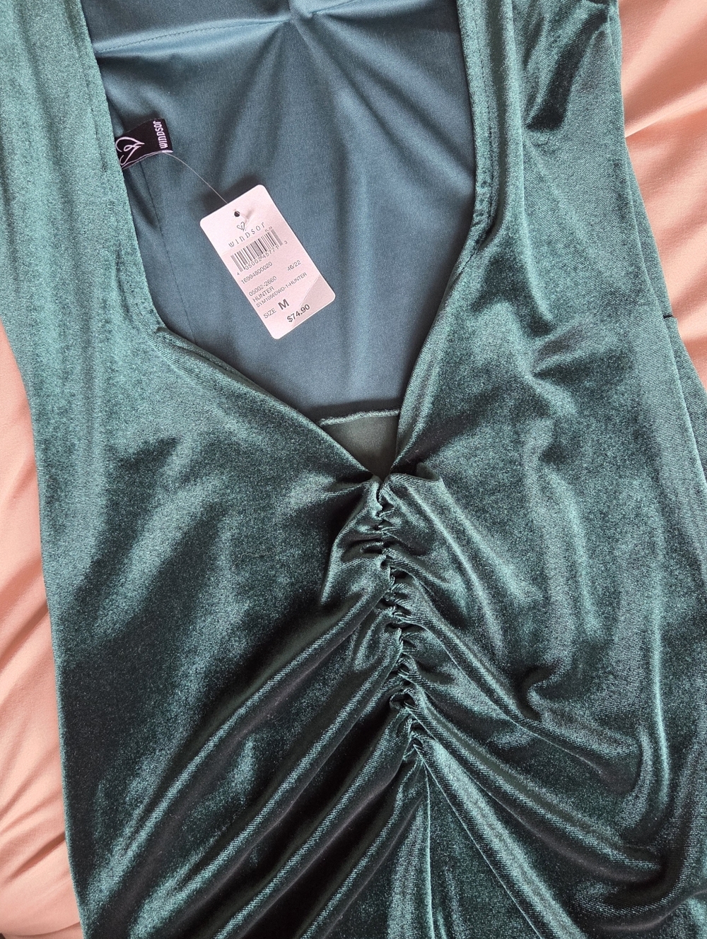 NWT Windsor Hunter Green Velvet Gown - Deep V-Back With Boning - Picture 6 of 13